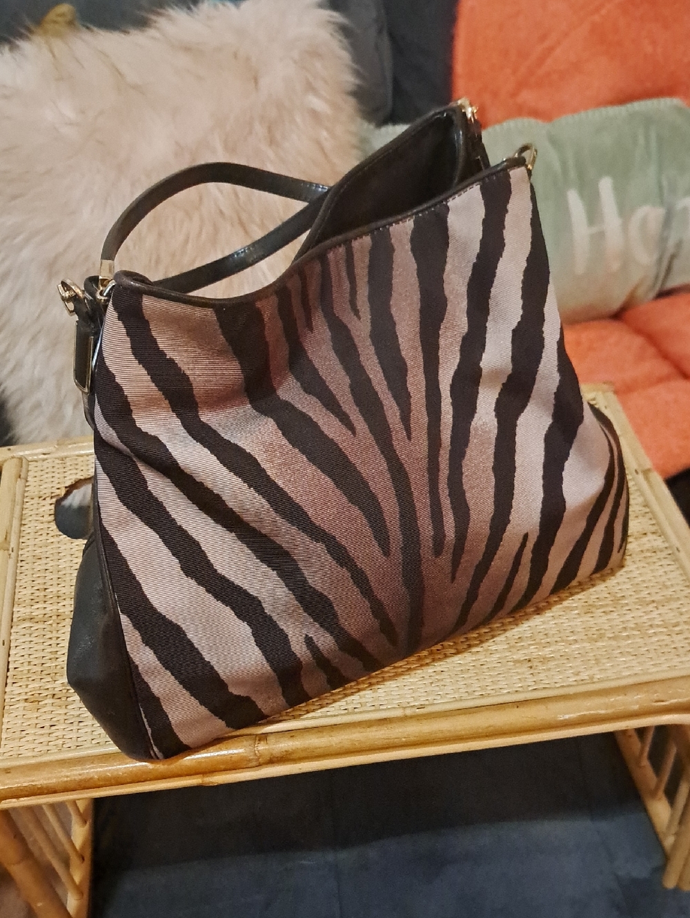 Vintage COACH Madison Zebra-Print Canvas Hobo  Bag - Black and Brown